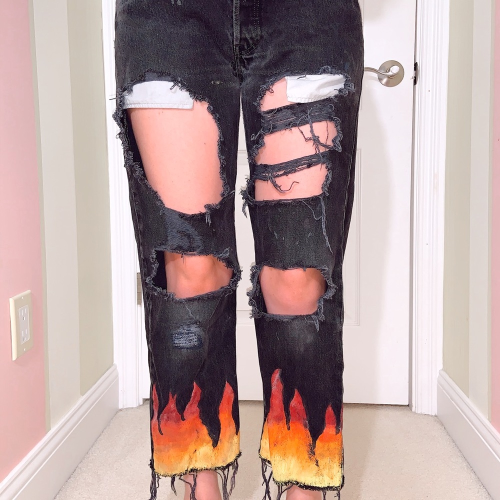 vintage levi denim black jeans. hand painted
